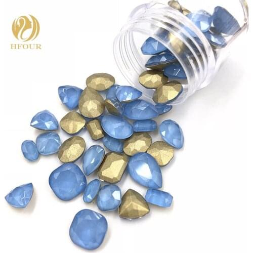 Hot selling Blue Mocha pointback glass crystal non hotfix rhinestones for nail decorations Mixed shape Mixed size 20pcs/50pcs