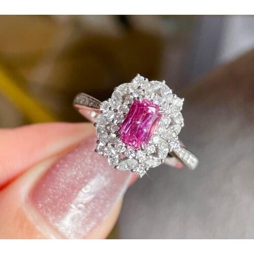 LR610 Solid 18K White Gold Nature Orangish Pink Padparadscha Sapphire 0.86ct Rings for Women Fine Jewelry Presents