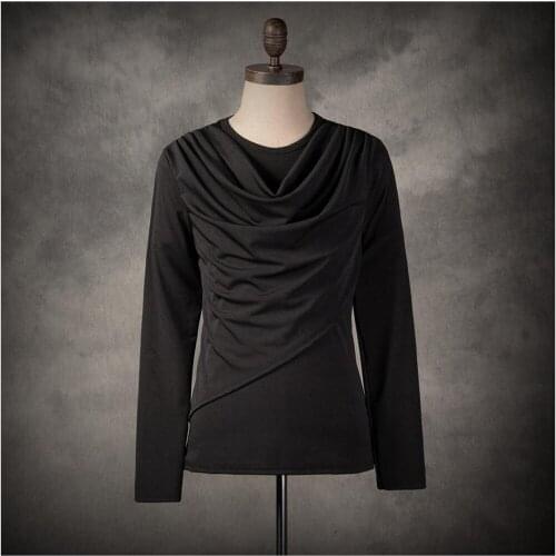 M-4xl 2020 Spring Mens Long-sleeved T-shirt Slim Korean Fashion Heap Collar Long Shirts Hairstylist Nightclub Singer Costumes