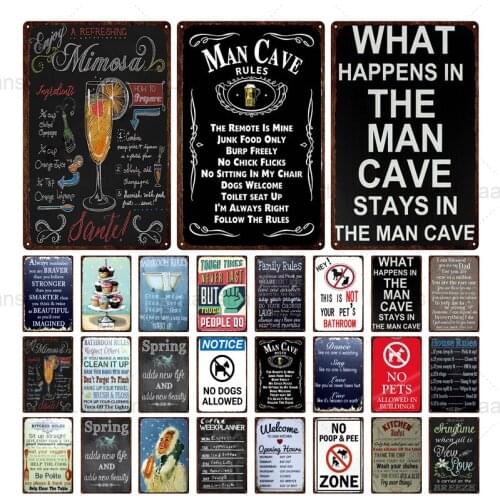 Metal Iron Sheet Tin Sign Rules Home Decoration House&Family & Kitchen Rules Vintage Poster Door Sign Board Apartment Bar Decor