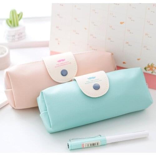 Korean Cute Candy Color Pencil Case PU Leather School Student Pen Bag Box for Boy Girl Stationery Supplies