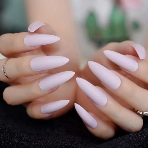 Fashion Matte Nail Taro Purple Stiletto Frosted False Fake Nails Light Purple Pink Color Pointed Salon Press On Nail Art Tips
