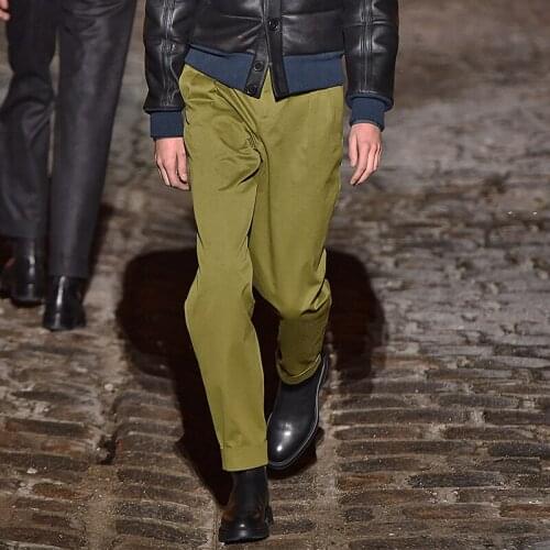 Mens solid color casual trousers for spring khaki army green trousers small straight trousers curled trousers slim trousers