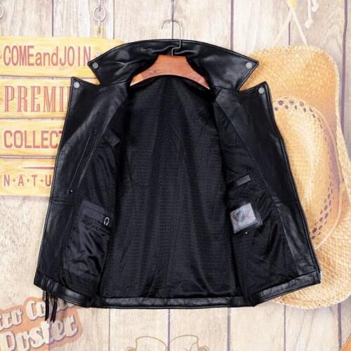 2021 Black Genuine Leather Vest Men Motorcycle Style Plus Size 4XL Real Natural Cowhide Spring Slim Fit Short Coat