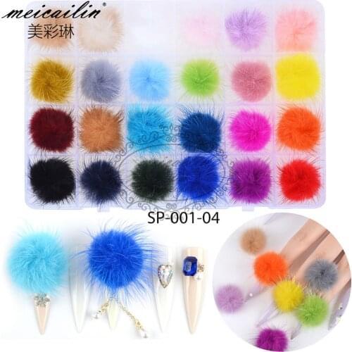24Pcs/Box Magnetic Pom-poms Kit Magnetic Nail Charm Detachable Mixed Colors Poms Fluffy Soft Plush Ball for 3D Manicure Decors
