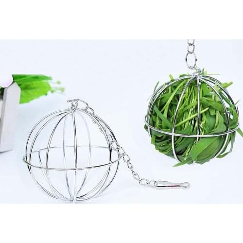 Stainless Steel Pet Rabbits Toys Round Sphere Feed Dispense Exercise Hanging Straw Ball for Guinea Pig Hamster Rat Pet Suppliers