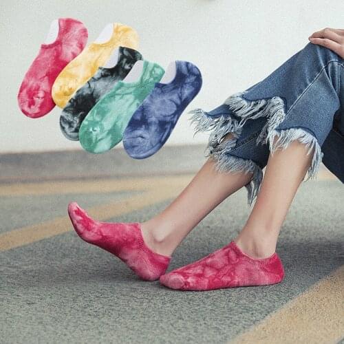 1 pair of men/women tie-dye boat socks Harajuku tie-dye skateboard street fashion couple slippers invisible socks dropshipping