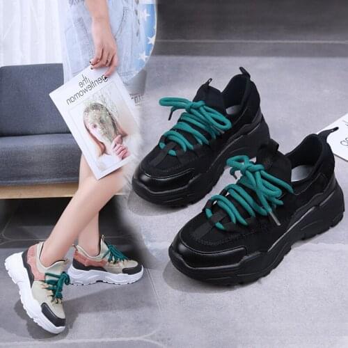 QWEDF New 2019 Spring Autumn Ladies Shoes Black Lace-Up Casual Shoes High Platform Shoes Women Sneakers Vulcanized shoes BH-46