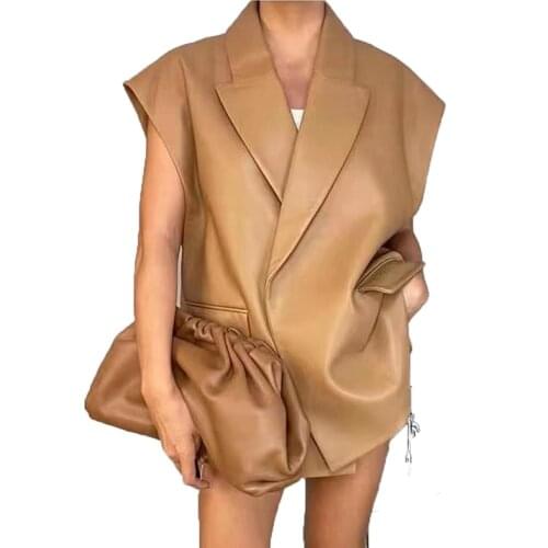 2021 Fashion New Women Genuine Leather Jacket Sleeveless Vest Female Real Sheepskin Leather Waistcoat Gilet