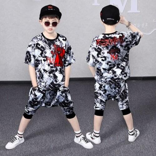 4-14 Years Summer Boy Clothing Set 2021 New Fashion Casual Active T-shirt+ Pant Kid Children Boy Teenager Clothing