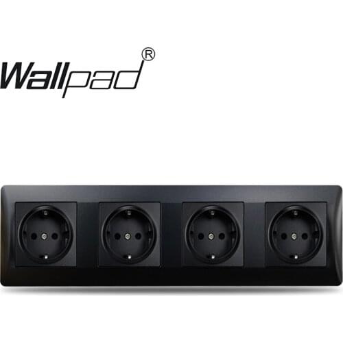 Quadruple EU Socket Matte Plastic Panel Wallpad Black 16A 300*86mm 4 Way Wall Panel 220v Power Socket For EU Box