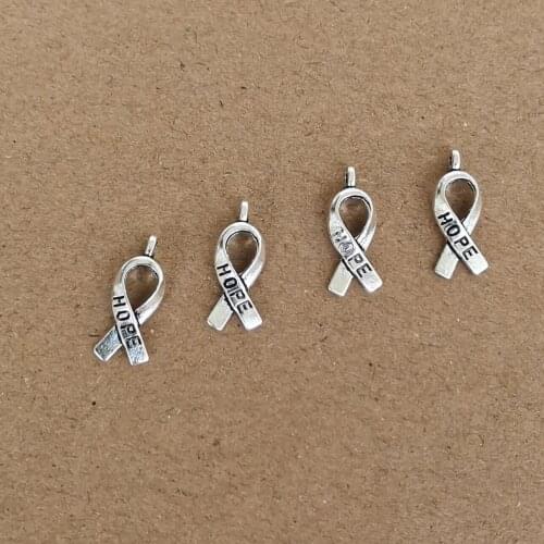 20Pcs/Pack Zinc Alloy Tibetan Silver Ribbon Charm Pendant For Jewelry DIY Handmade with word "HOPE" 7X19MM s1004
