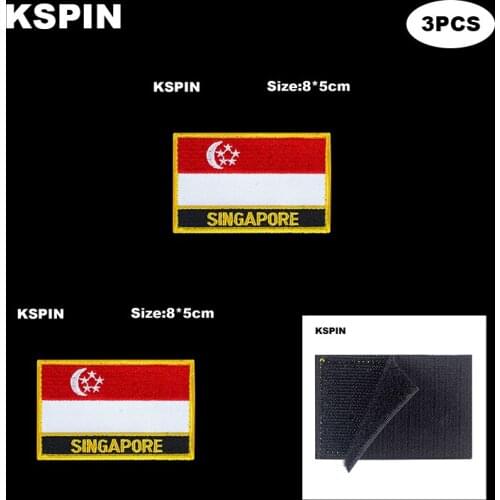 Rectangle National Flag Patch Hook Loop Singapore Badges Armband 3D Stick on Jacket Backpack Stickers
