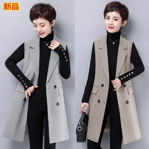 Plus Size 5XL Korean Waistcoat Spring And Autumn Mid-Length Suit Collar Sleeveless Jacket Women Fashion Slim Blazer Vest zh724