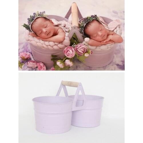 Newborn photo props Baby photo theme props Twin baby photo bucket retro old posing pure colo riron metal bucket