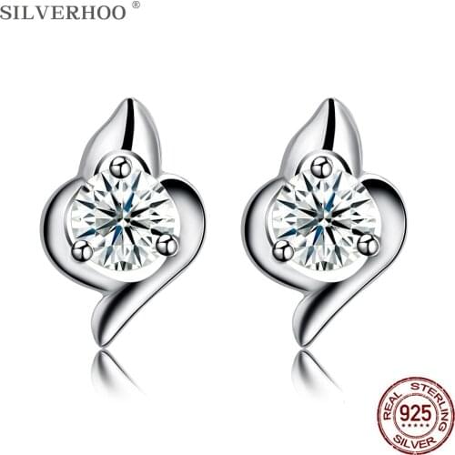 SILVERHOO 925 Sterling Silver Trendy Irregular Women Earrings Dazzling 5A Cubic Zirconia Earring Studs Hot Sale Silver Jewelry