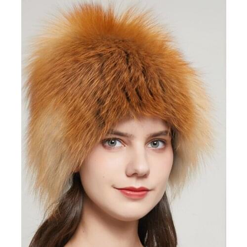 New Luxury 100% Natural Real Fox Fur Hat For Ladies Winter Knitted Real Fox Fur Bombing Cap For Girls Warm Fox Fur Beanie Cap