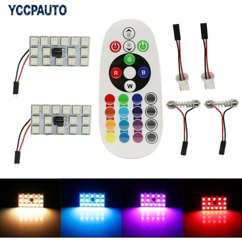 T10 Festoon Dome RGB LED Panel Car Auto Interior Reading Map Lamp Bulb Light 31/36/39/41 mm Remote Control Flash Strobe 16 Color