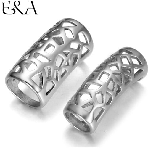 Stainless Steel Hollow Tube Bar Beads Large Hole 9mm 6mm Round Rope Leather Cord Bracelet Necklace Jewelry Making Slide Charms