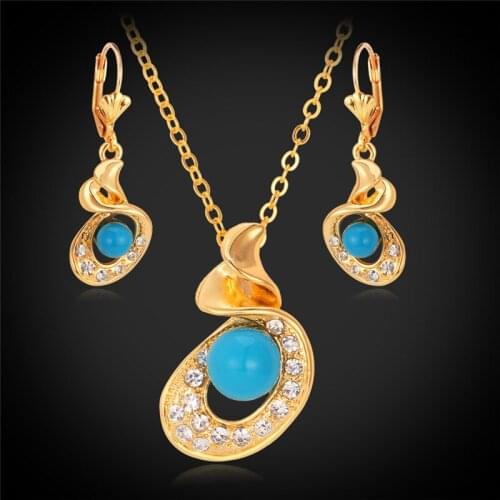 Turkish Jewelry Earing And Necklace Sets Fashion Jewellery For Women Rhinestone Gold Color Jewelry Set PE6971