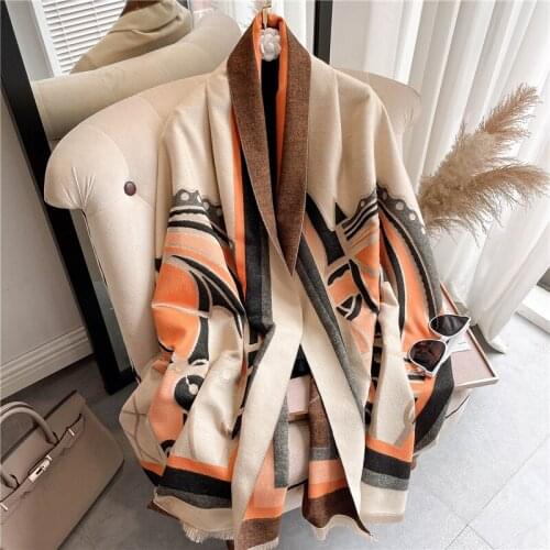 High Quality Winter Cashmere Scarf Women Horse Animal Printed Thick Warm Shawls Wraps Lady Design Fashion Pashmina Blanket