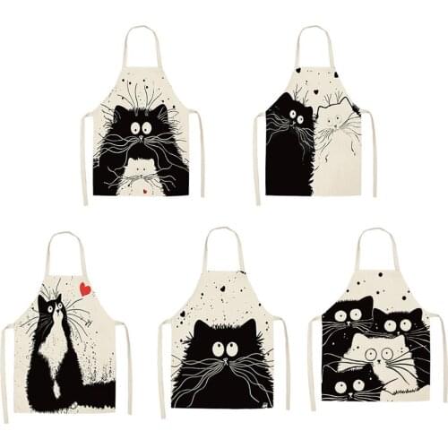 1Pcs Kitchen Apron Funny Dog Bulldog Cat Printed Sleeveless Cotton Linen Aprons for Men Women Home Cleaning Tool 53*65cm 5 Style