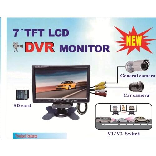 2 Channel 7inch TFT LCD DVR monitor record in SD card support 32GB SD card