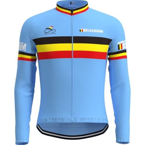 2013 Racing Belgium Team Man Retro Blue Cycling Jersey Long Sleeves Clothing Triathlon Mtb Bike Jersey maillot ciclismo hombre