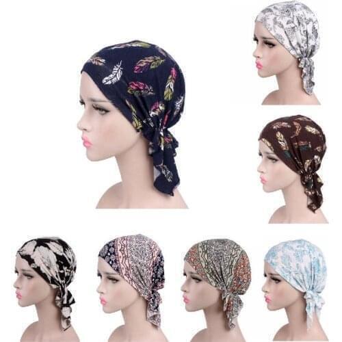 2021 NEW Fashion Women Flower Muslim Ruffle Cancer Chemo Hat Beanie Scarf Turban Head Wrap Cap Printed Headwear Lady Hats New