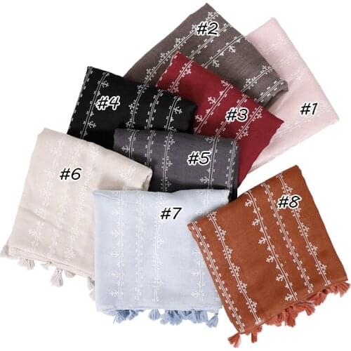 2021 Embroidered Scarf Shawl Tassel Viscose Hijab From Indian Plain Cotton Scarves and Wraps Foulard Sjaal Muslim Hijab Bandana