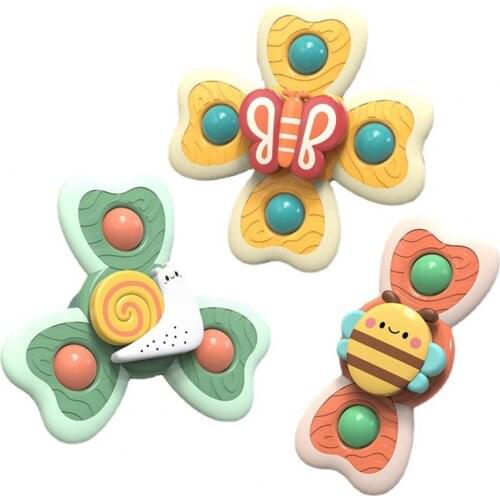 3Pcs/Set Lovely Spinner Toys Cartoon Animal Shape Stress Reliever Safe Sucker Finger Spinner Bath Toys for Birthday Gift