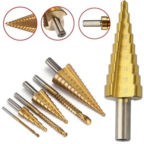 6Pcs 4-32mm HSS Steel Titanium Coated Step Drill Bit Hole Cutter Metal Tool