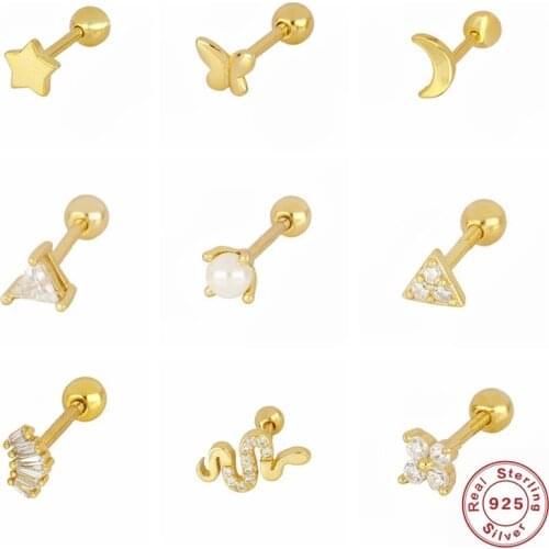 Aide 925 Sterling Silver Stars Stud Earrings for Women Minimalist Small Cute Green Clear Zircon Pearl Earrings Piercing Jewelry