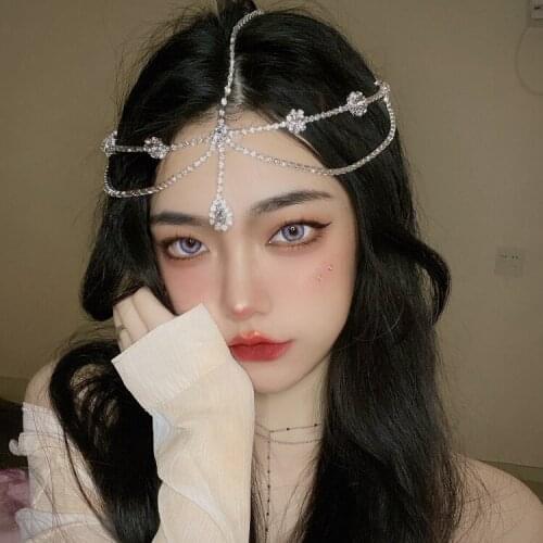 Bohemian Tiara Female Antique Hair Ornament Indian Bride Forehead Chain Eyebrow Pendant Pearl Fringe Forehead Ornament