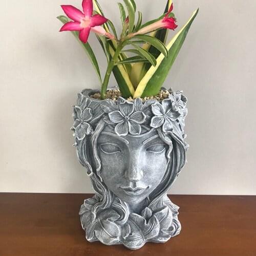 Goddess Flower Pots Statue Head Girl Succulent Flower Pot Retro Vase Home Decoration Garden Planter Tabletop Decor Resin Pots