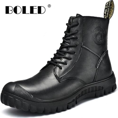 Super Warm Boots Men Quality Genuine Leather Autumn Winter Shoes Men Plush Fur Ankle Snow Boots Outdoor Breathable Men Shoes