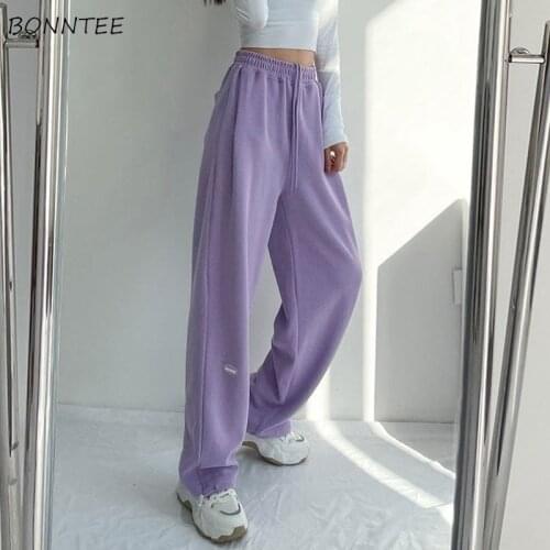 Pants Women Casual Cozy Loose Elastic Waist Trousers Basic American Daily Streetwear All Match College Popular Stylish Chic Ins