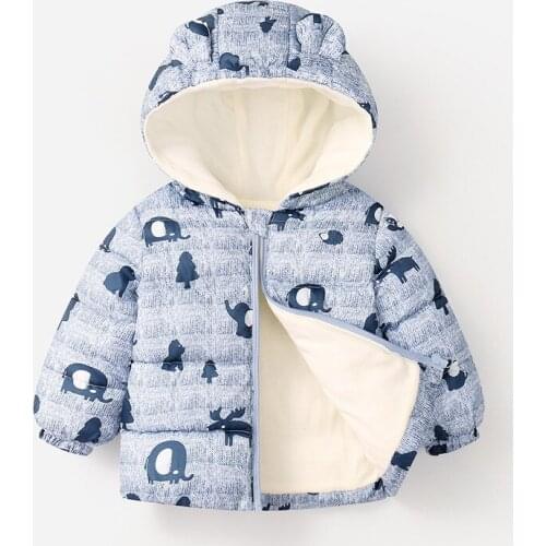 Cute Children Down Padded Jacket Baby Boy Girl Cartoon Print Winter Thicken Parkas Baby Clothes Hoodie Warm Waterproof Outerwear