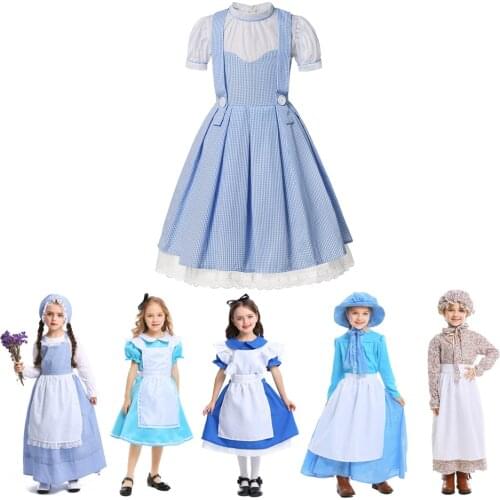 Girl Kids Maid Dress Cosplay Alice Fancy Dress Dorothy Outfit Pastoral Style Maternal Grandmother Costume