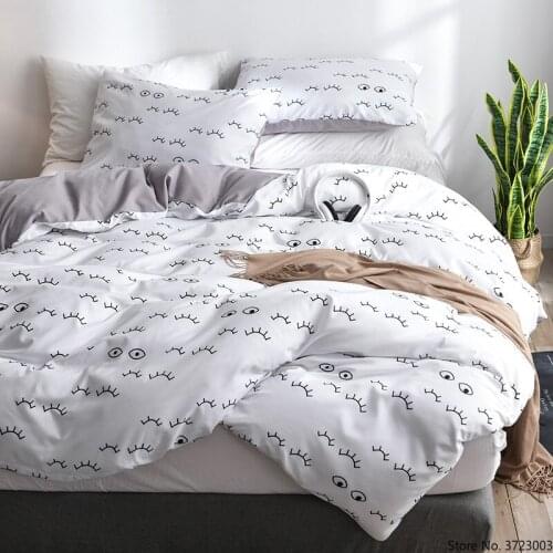 Home textile Adult Girls Bed White Black Eye Simple Bedding Sets Duvet Cover Pillowcase Linen Single Queen King Size