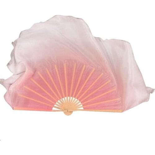 Magic Pink Half Circle Double Fan Veils 100% Silk Women Folk Dance Veil Pair(1L+1R) Two Layers Light Silk Dance Veil Hand Dye