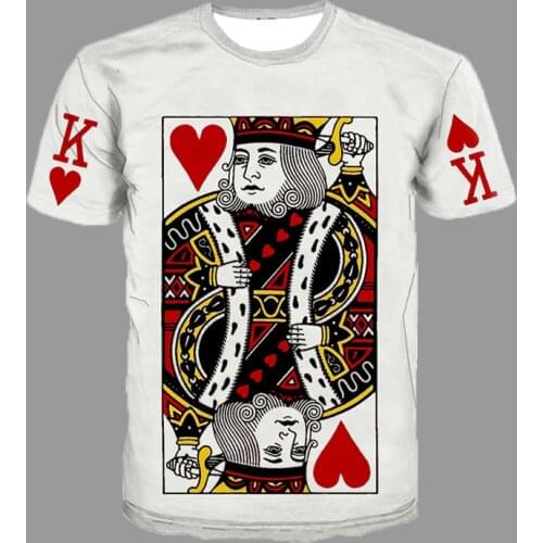 2021 Summer Fashion Short Sleeve Creative Hip Hop Men T-Shirt Poker Heart K Print Tshirt O-Neck Quick Dry Youth Street Tops