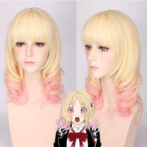 Halloween Anime DIABOLIK LOVERS MORE BLOOD Fancy Wig Long Natural Wavy Curly Gold Pink Gradient with Bangs Wig