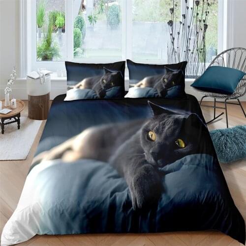 ZEIMON Lovely Pet Cat Bedding Set Cartoons Animal Kitten Printed Cover Single Double King Queen Size Duvet Cover Sets Bedclothes