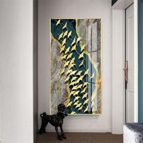 Leather Golden sun tree Deer Red-crowned crane Modern Abstract porch Living Room Decorative Pictures Elk flying silk art mural