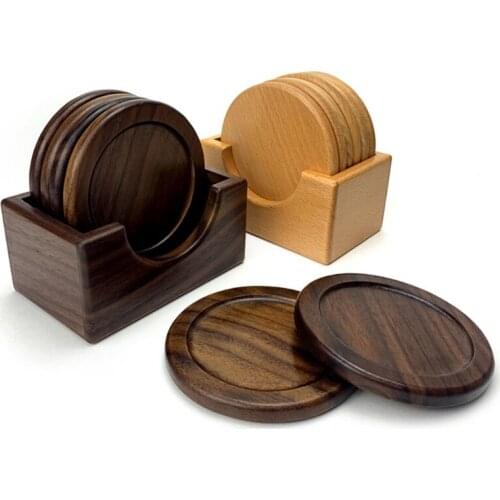 Round Wood Insulated Saucer Mug Coasters Non-Slip Mat Wooden Placemat Tea Coffee