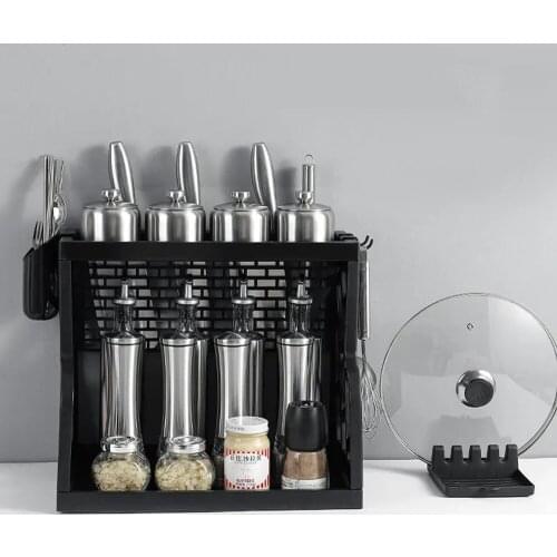 Kitchen Gadget Supplies Seasoning Rack Kitchen Organizer Wall Mount Bracket Wall Storage Rack Spice Jar Rack Cabinet Shelf