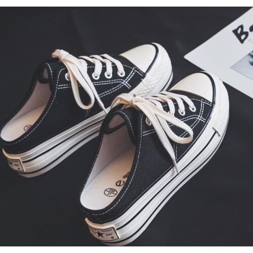 2021 Summer New Women Loafers 6.0cm Girls Elevator Canvas Shoes Slipper Slip-on Thick Bottomed Leisure Cloth Shoes 34-39 White