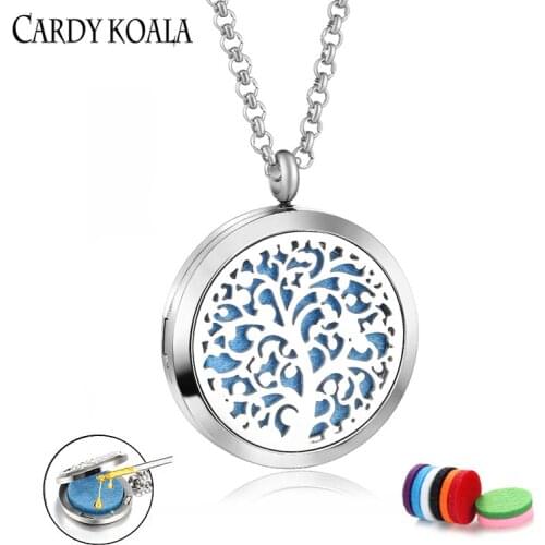 30mm Locket jewelry Tree of Life Aromatherapy Essential Oils Diffuser Necklace Locket Pendant Free with 8pcs Oil Pads
