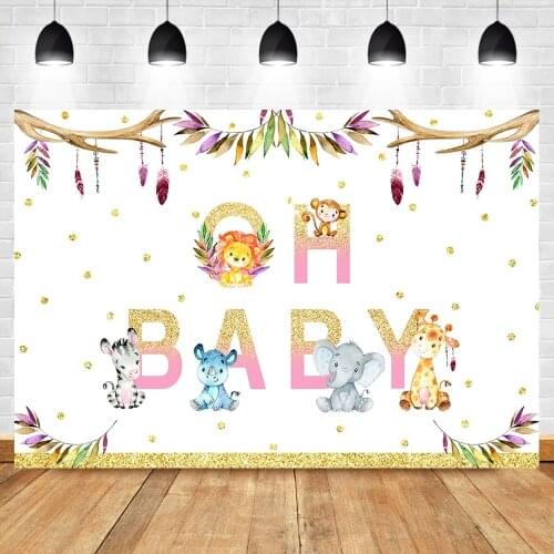 Mocsicka Animal Theme Baby Shower Backdrop Baby Shower Decorate Supplies Photo Background Dessert Table Decorate Props Backdrops